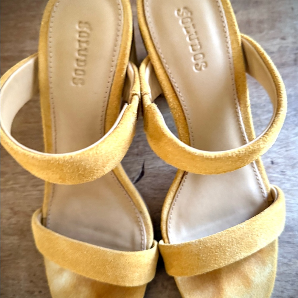 Soludos Ines Heels Mustard Yellow Suede Leather Open Toe Size 5 - Picture 3 of 6